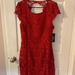 red lace backless dress